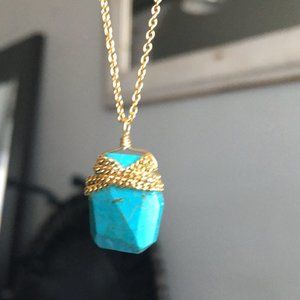 Wrapped turquoise stone gold necklace